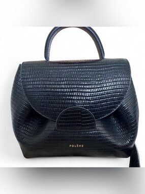 Polène Numéro Un Lizard Embossed Black Bag